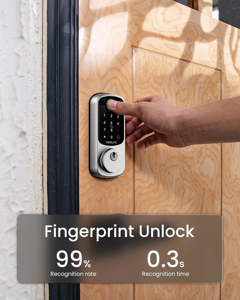 DESLOC Smart Door Lock B200, Smart Deadbolt Lock, Keyless Entry Door Lock, Fingerprint Smart Lock, Smart Locks for Front Door, App Control, Touchscreen Keypad Deadbolts,12-Month Battery, BHMA Grade3 - Image 3